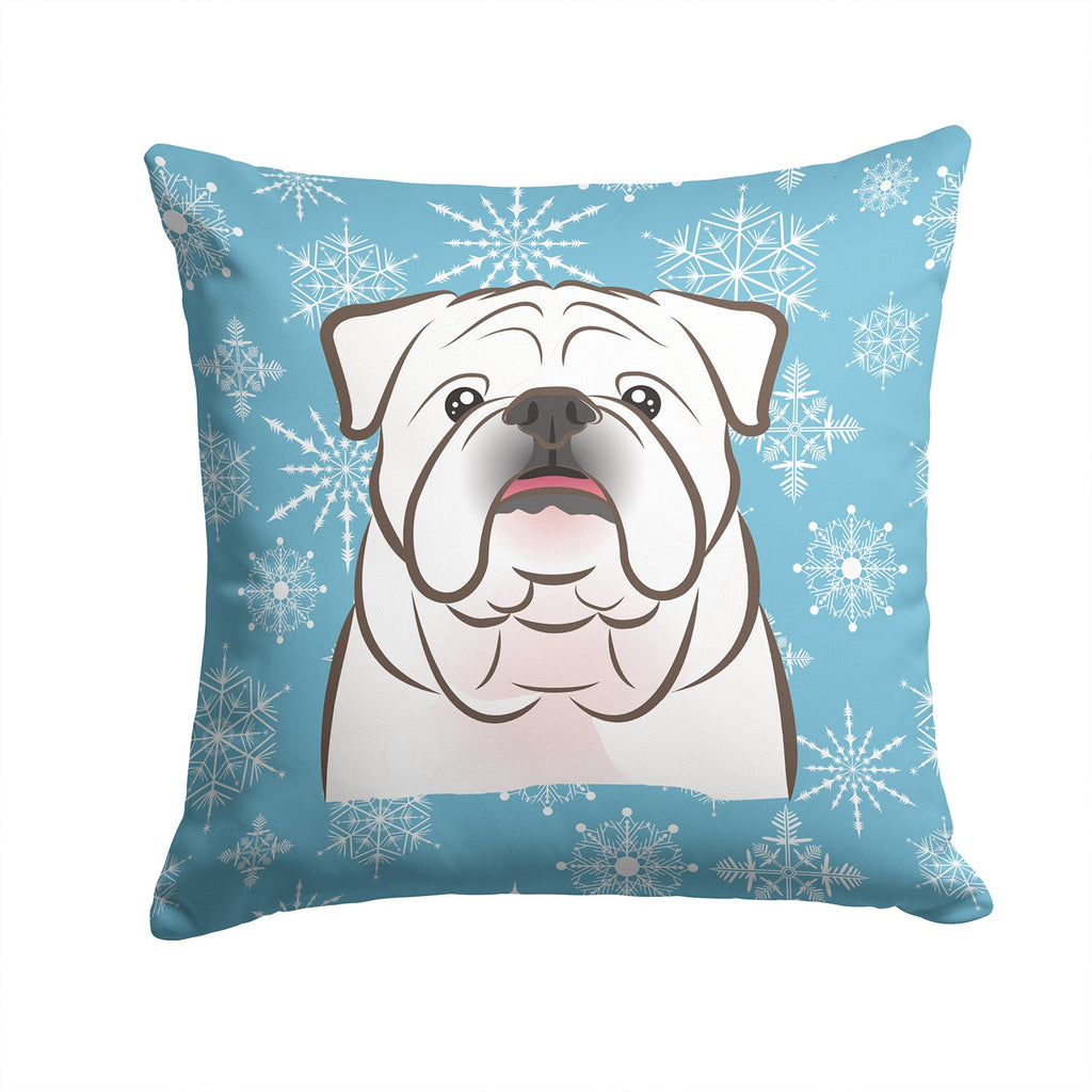 Snowflake White English Bulldog  Decorative Throw Pillow 14x14 Indoor Outdoor Accent Cushion, Fabric Cover with Insert for Sofa, Bed, Porch & Living Room