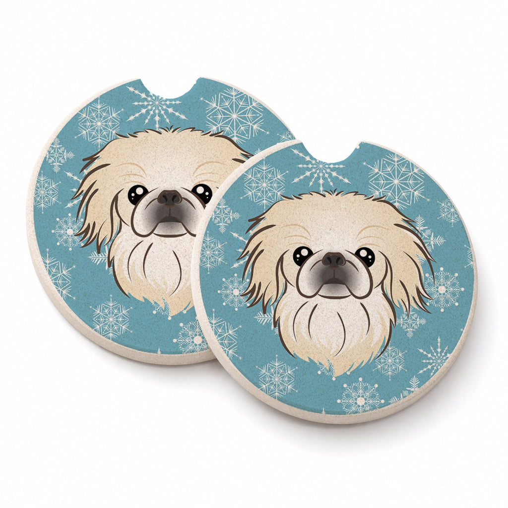 Snowflake Pekingese Set of 2 Cup Holder Car Coasters Absorbent Round Sandstone Coasters Gifts for Men or Women, 2.5, Multicolor