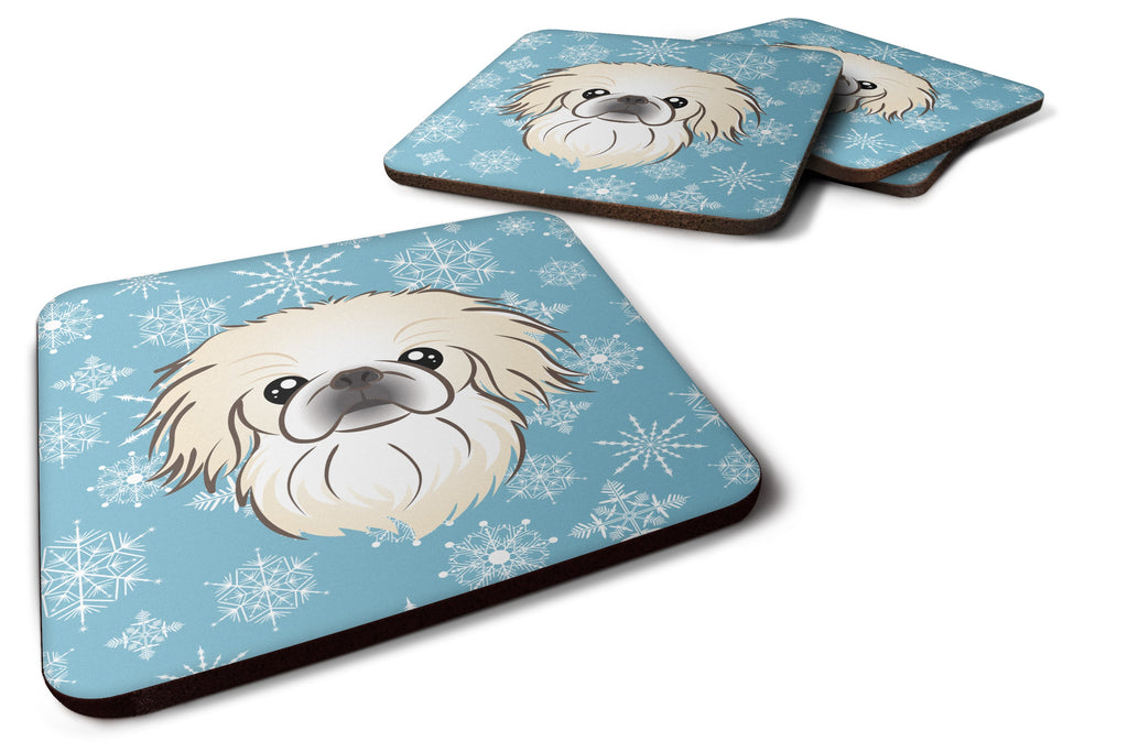 Snowflake Pekingese Foam Coasters Set of 4 Cup Coasters for Indoor Outdoor, Tabletop Protection, Anti Slip, Mouse pad Material