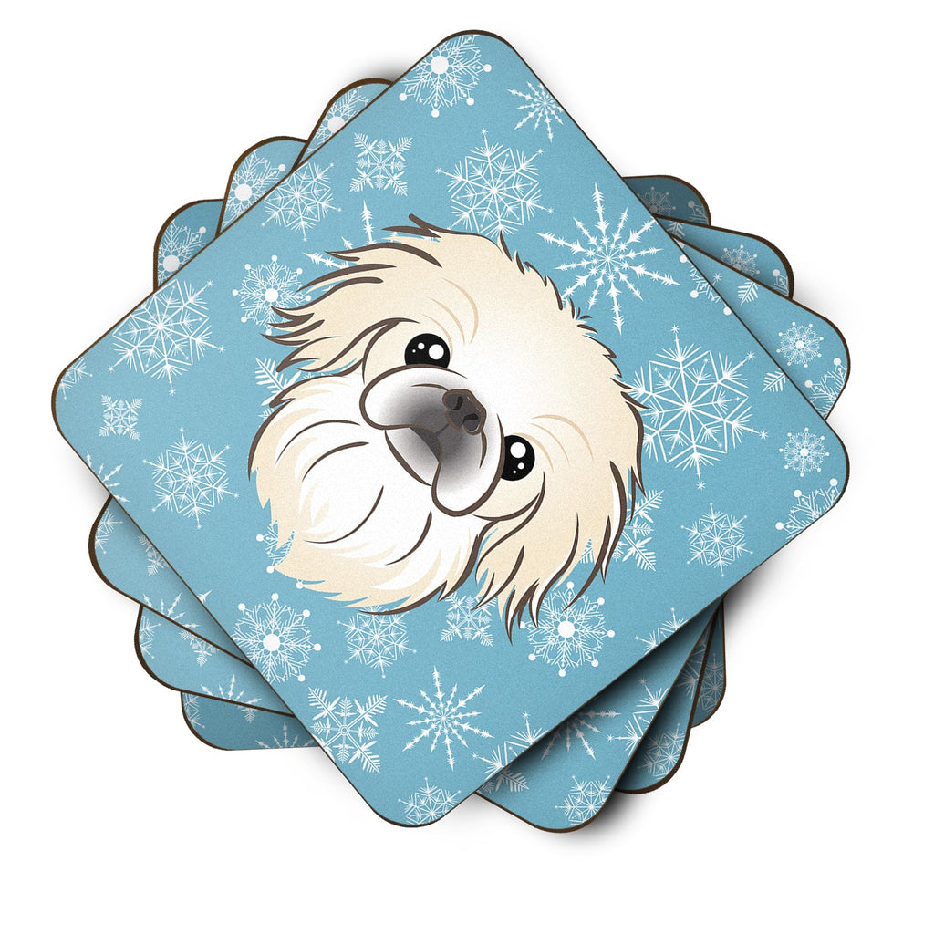 Snowflake Pekingese Foam Coasters Set of 4 Cup Coasters for Indoor Outdoor, Tabletop Protection, Anti Slip, Mouse pad Material
