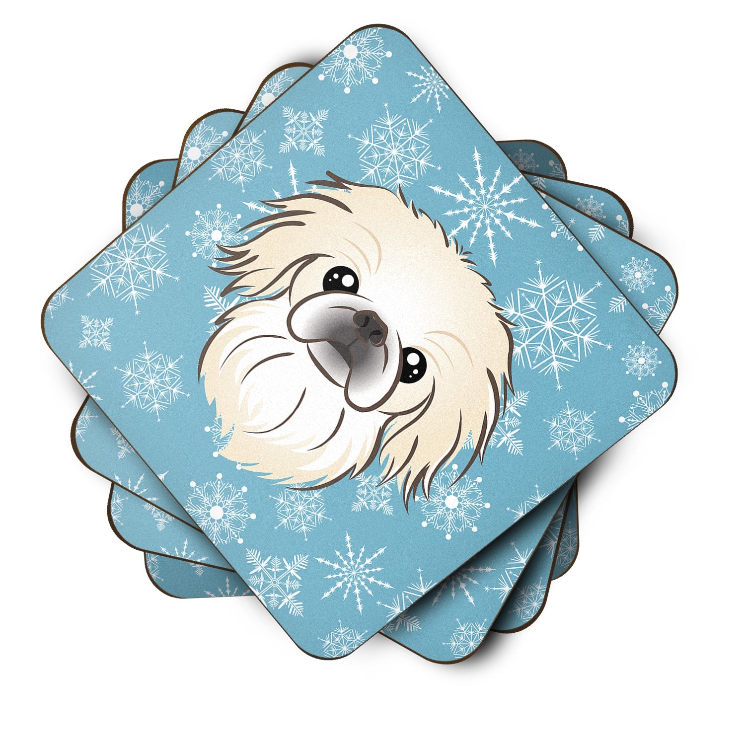 Snowflake Pekingese Foam Coasters Set of 4 Cup Coasters for Indoor Outdoor, Tabletop Protection, Anti Slip, Mouse pad Material
