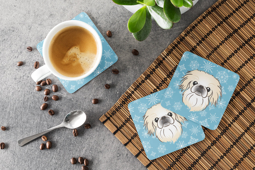 Snowflake Pekingese Foam Coasters Set of 4 Cup Coasters for Indoor Outdoor, Tabletop Protection, Anti Slip, Mouse pad Material