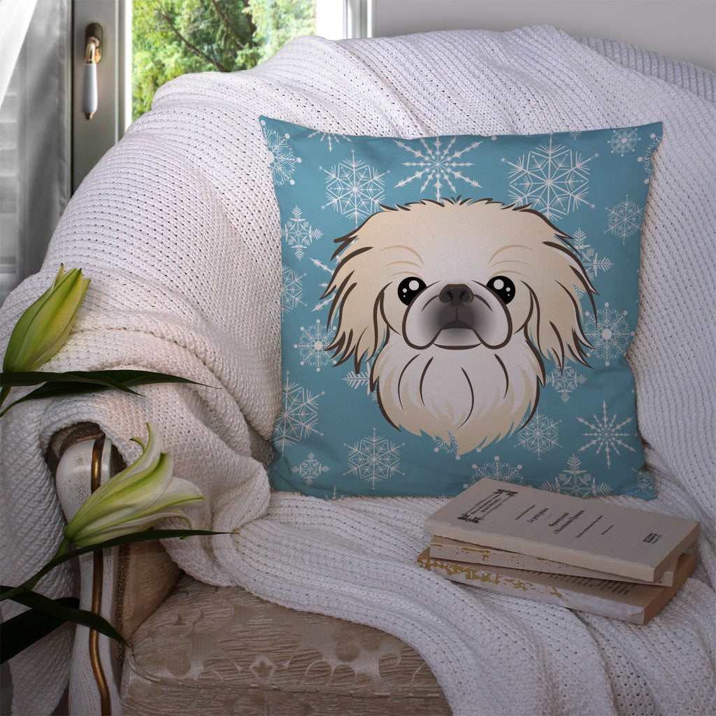 Snowflake Pekingese Decorative Throw Pillow 14x14 Indoor Outdoor Accent Cushion, Fabric Cover with Insert for Sofa, Bed, Porch & Living Room