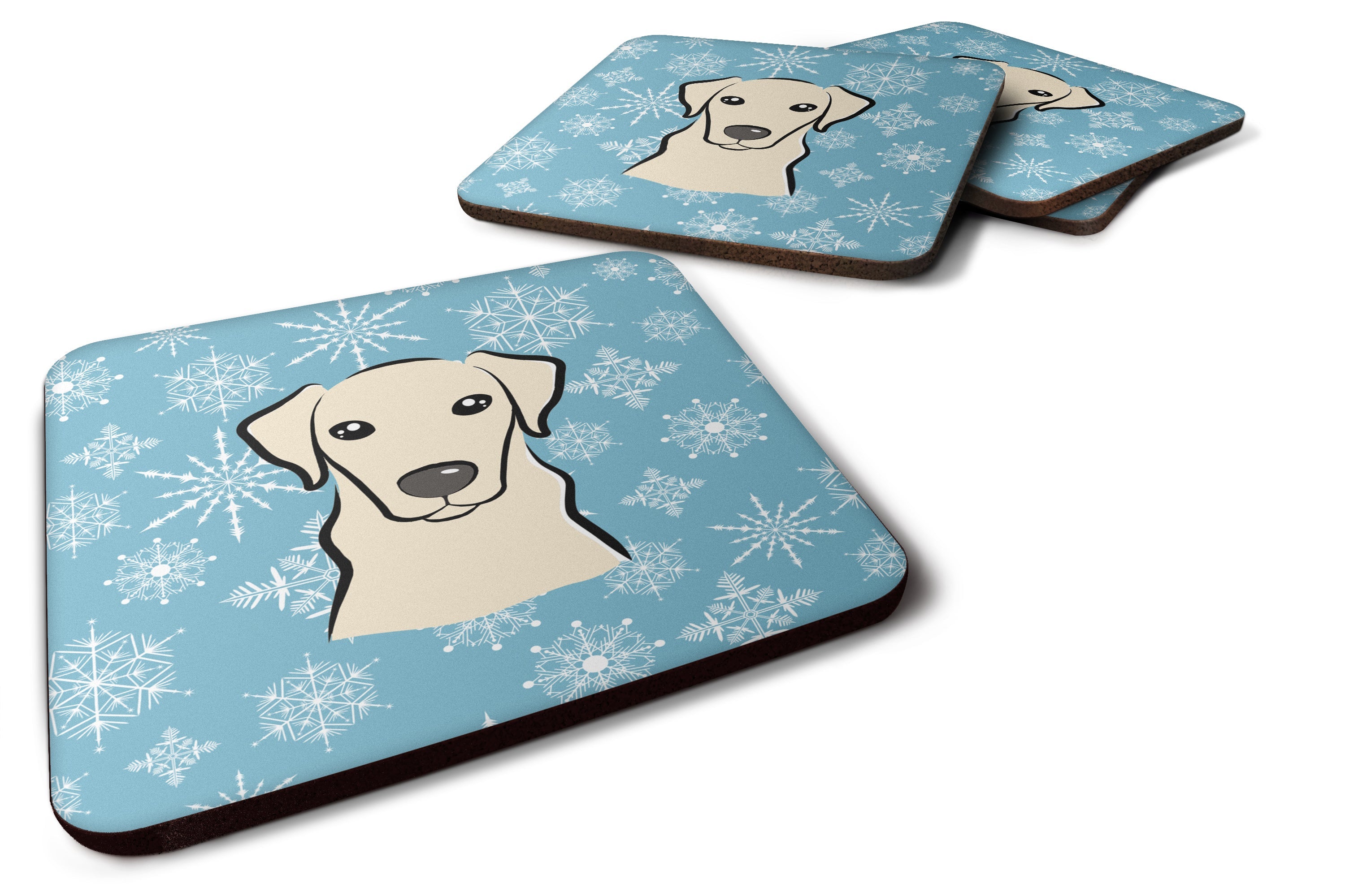 Snowflake Yellow Labrador Foam Coasters Set of 4 Cup Coasters for Indoor Outdoor, Tabletop Protection, Anti Slip, Mouse pad Material