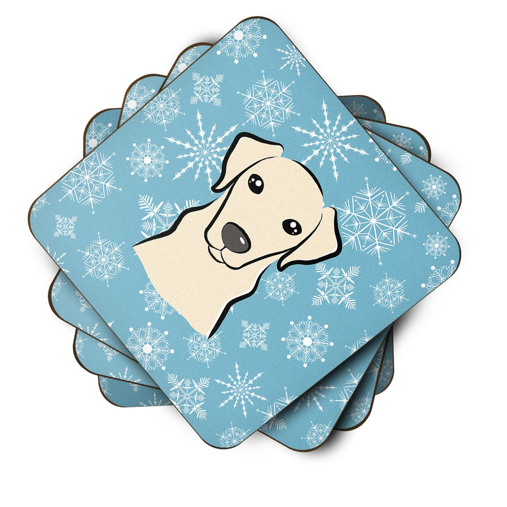 Snowflake Yellow Labrador Foam Coasters Set of 4 Cup Coasters for Indoor Outdoor, Tabletop Protection, Anti Slip, Mouse pad Material