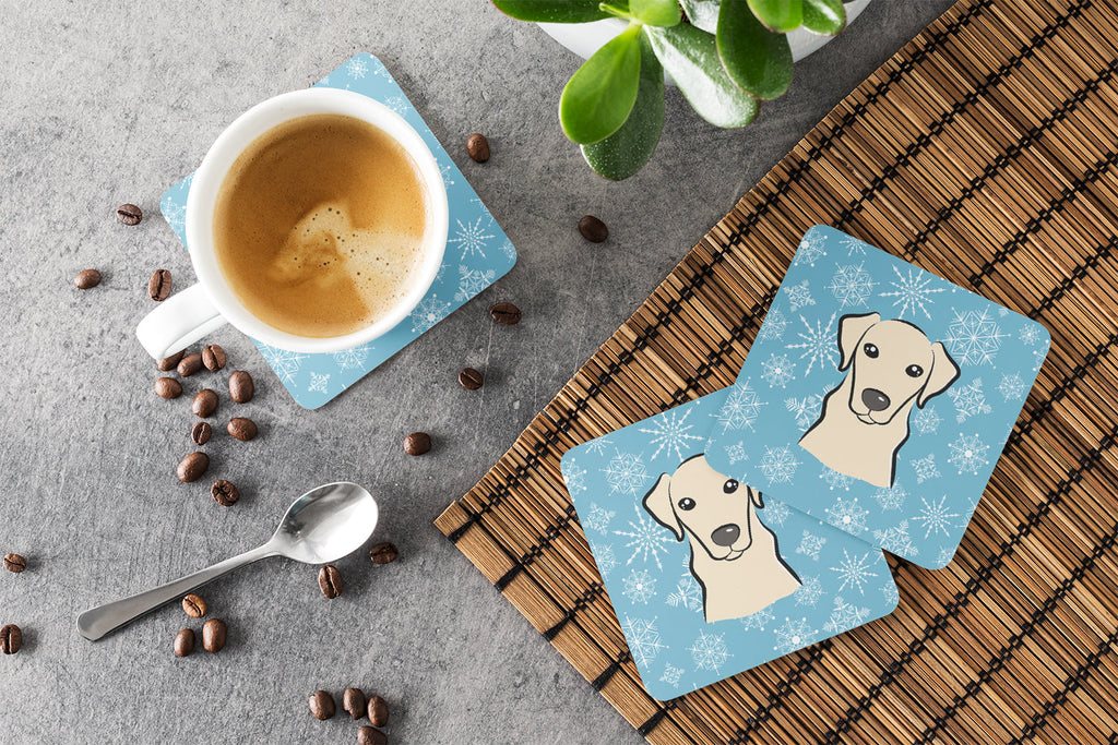 Snowflake Yellow Labrador Foam Coasters Set of 4 Cup Coasters for Indoor Outdoor, Tabletop Protection, Anti Slip, Mouse pad Material