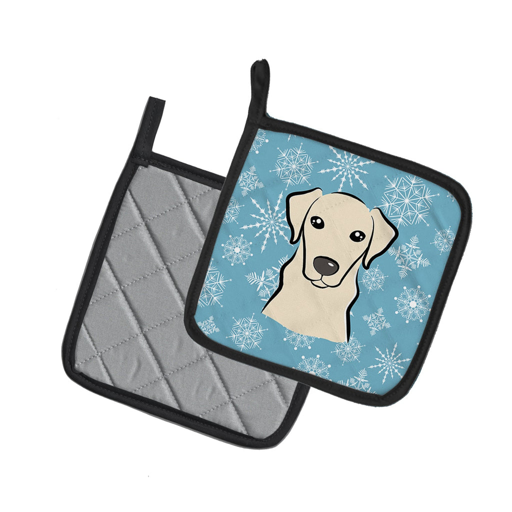 Snowflake Yellow Labrador Pot Holder Set of 2 Heat Resistant Quilted Hot Pads 7.5 x 7.5 Inch, Insulated Kitchen Trivets for Cooking & Baking