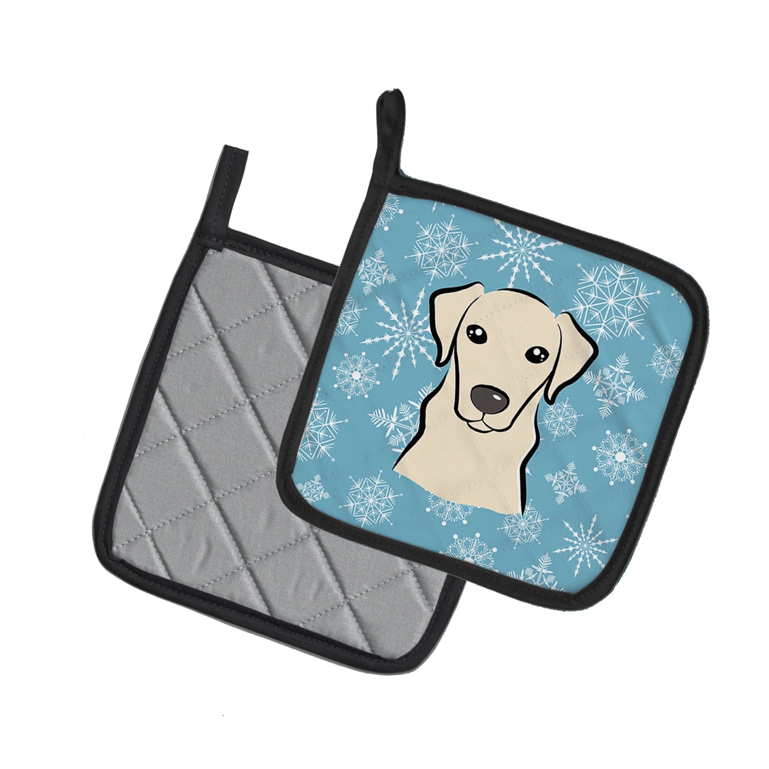 Snowflake Yellow Labrador Pot Holder Set of 2 Heat Resistant Quilted Hot Pads 7.5 x 7.5 Inch, Insulated Kitchen Trivets for Cooking & Baking