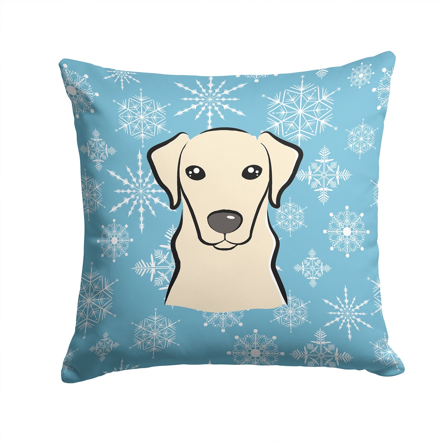 Snowflake Yellow Labrador Decorative Throw Pillow 14x14 Indoor Outdoor Accent Cushion, Fabric Cover with Insert for Sofa, Bed, Porch & Living Room