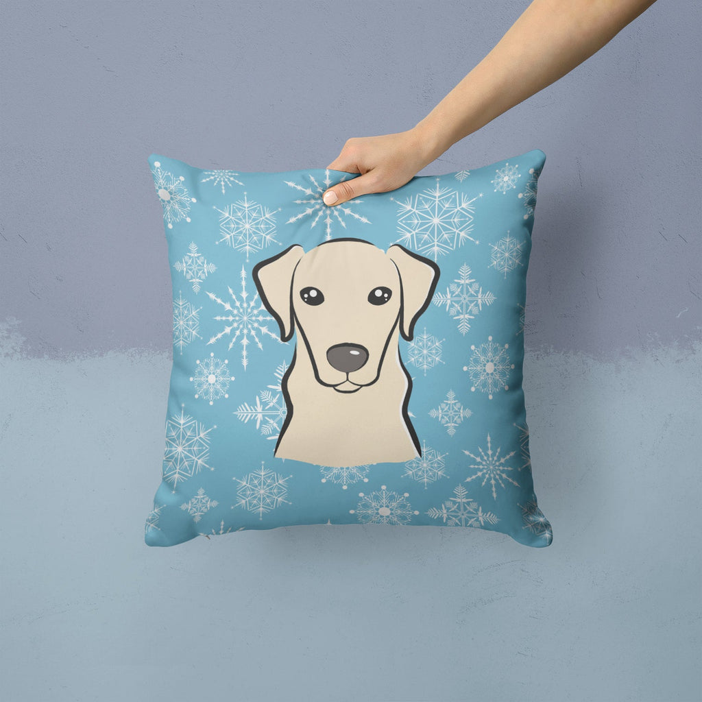 Snowflake Yellow Labrador Decorative Throw Pillow 14x14 Indoor Outdoor Accent Cushion, Fabric Cover with Insert for Sofa, Bed, Porch & Living Room