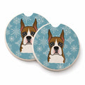 Snowflake Boxer Set of 2 Cup Holder Car Coasters Absorbent Round Sandstone Coasters Gifts for Men or Women, 2.5, Multicolor
