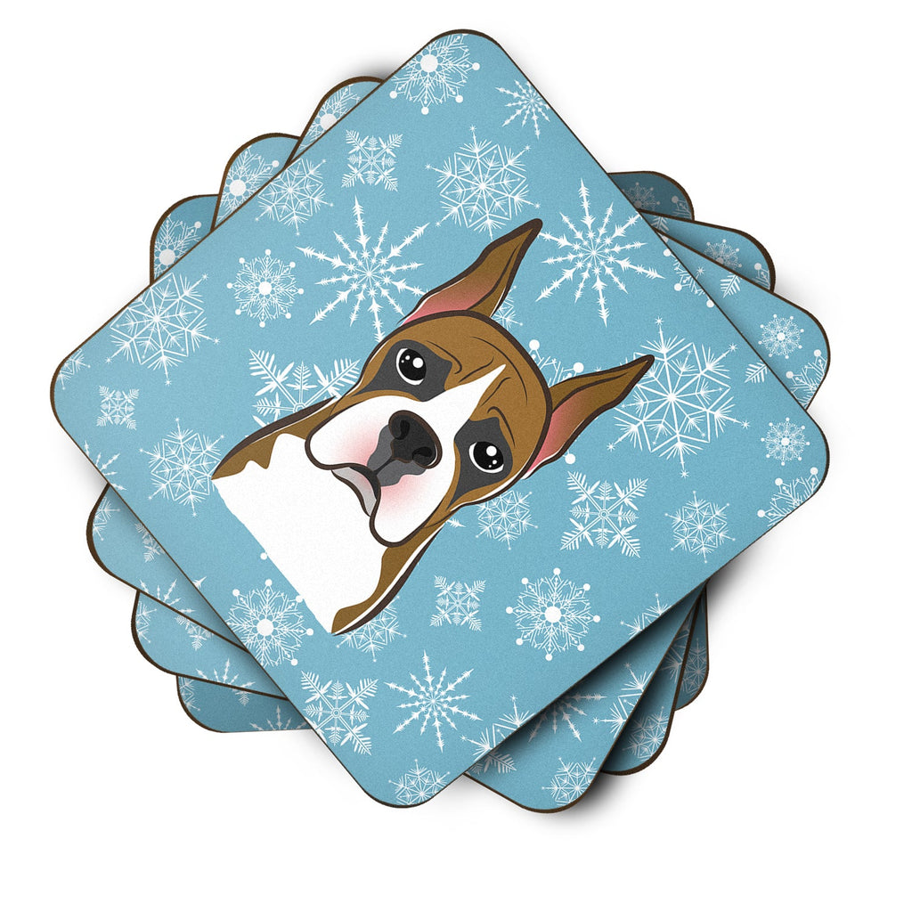 Snowflake Boxer Foam Coasters Set of 4 Cup Coasters for Indoor Outdoor, Tabletop Protection, Anti Slip, Mouse pad Material
