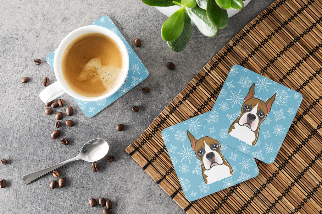 Snowflake Boxer Foam Coasters Set of 4 Cup Coasters for Indoor Outdoor, Tabletop Protection, Anti Slip, Mouse pad Material