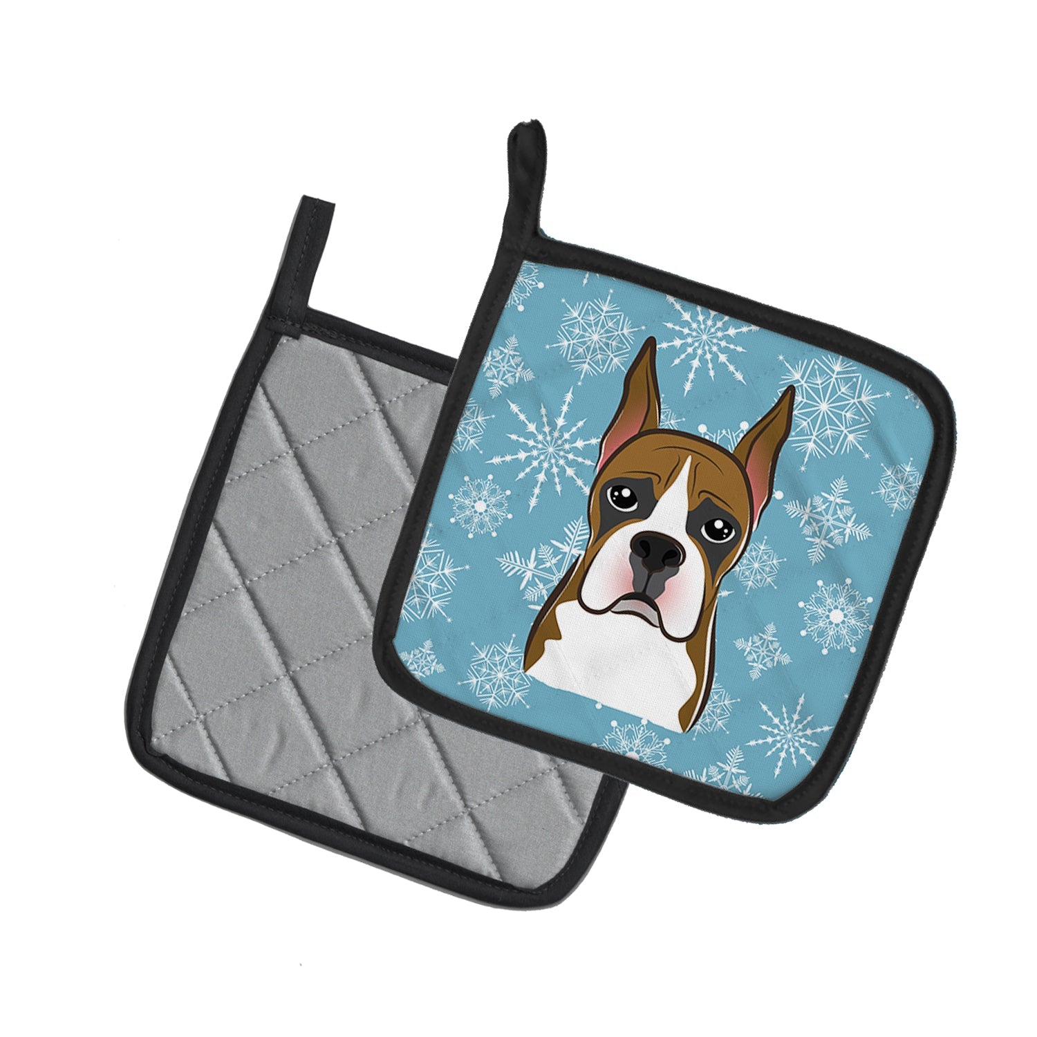 Snowflake Boxer Pot Holder Set of 2 Heat Resistant Quilted Hot Pads 7.5 x 7.5 Inch, Insulated Kitchen Trivets for Cooking & Baking