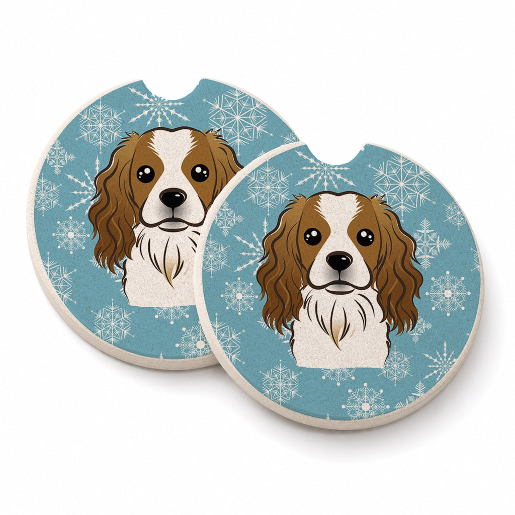 Snowflake Cavalier Spaniel Set of 2 Cup Holder Car Coasters Absorbent Round Sandstone Coasters Gifts for Men or Women, 2.5, Multicolor