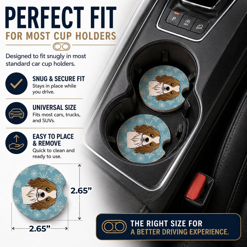 Snowflake Cavalier Spaniel Set of 2 Cup Holder Car Coasters Absorbent Round Sandstone Coasters Gifts for Men or Women, 2.5, Multicolor