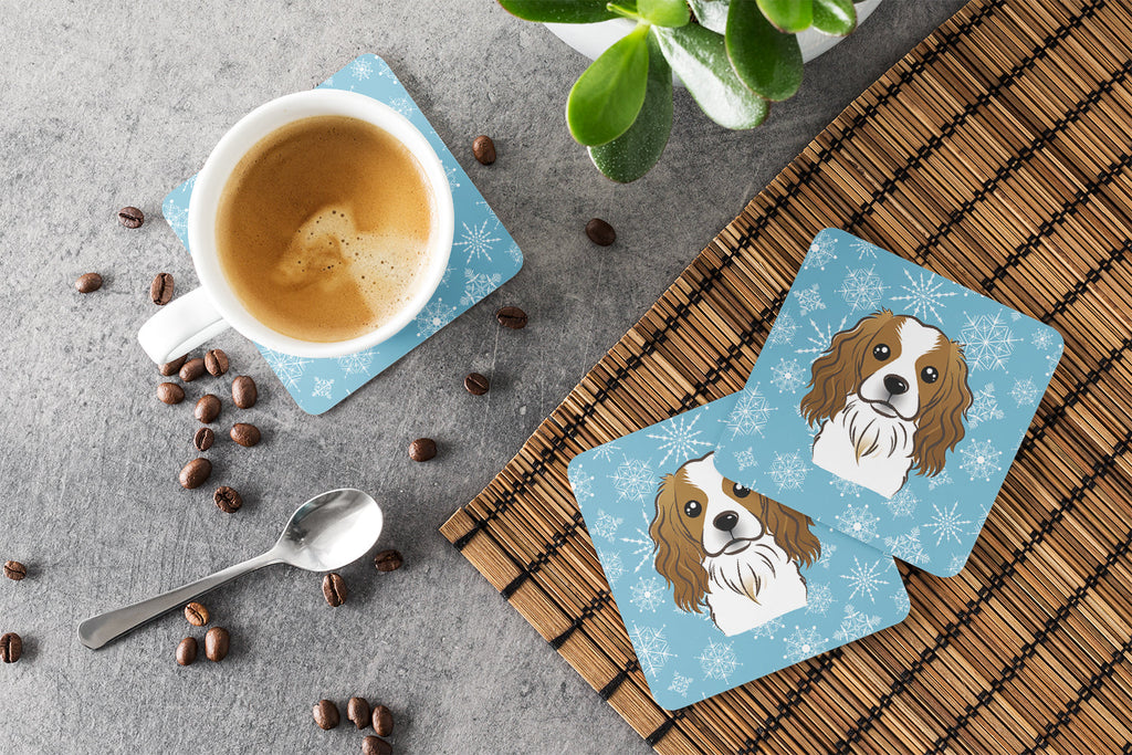 Snowflake Cavalier Spaniel Foam Coasters Set of 4 Cup Coasters for Indoor Outdoor, Tabletop Protection, Anti Slip, Mouse pad Material