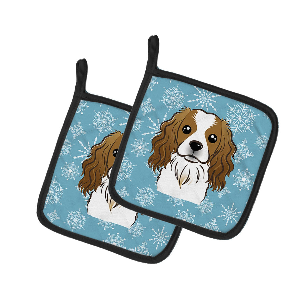 Snowflake Cavalier Spaniel Pot Holder Set of 2 Heat Resistant Quilted Hot Pads 7.5 x 7.5 Inch, Insulated Kitchen Trivets for Cooking & Baking