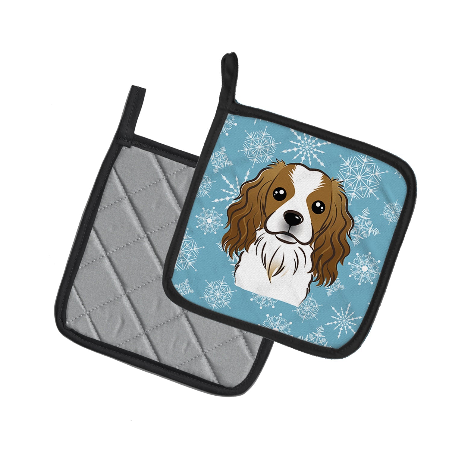 Snowflake Cavalier Spaniel Pot Holder Set of 2 Heat Resistant Quilted Hot Pads 7.5 x 7.5 Inch, Insulated Kitchen Trivets for Cooking & Baking