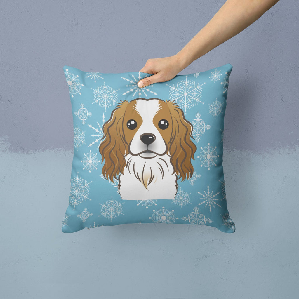 Snowflake Cavalier Spaniel Decorative Throw Pillow 14x14 Indoor Outdoor Accent Cushion, Fabric Cover with Insert for Sofa, Bed, Porch & Living Room