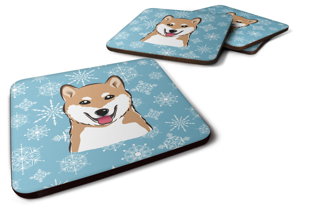 Snowflake Shiba Inu Foam Coasters Set of 4 Cup Coasters for Indoor Outdoor, Tabletop Protection, Anti Slip, Mouse pad Material