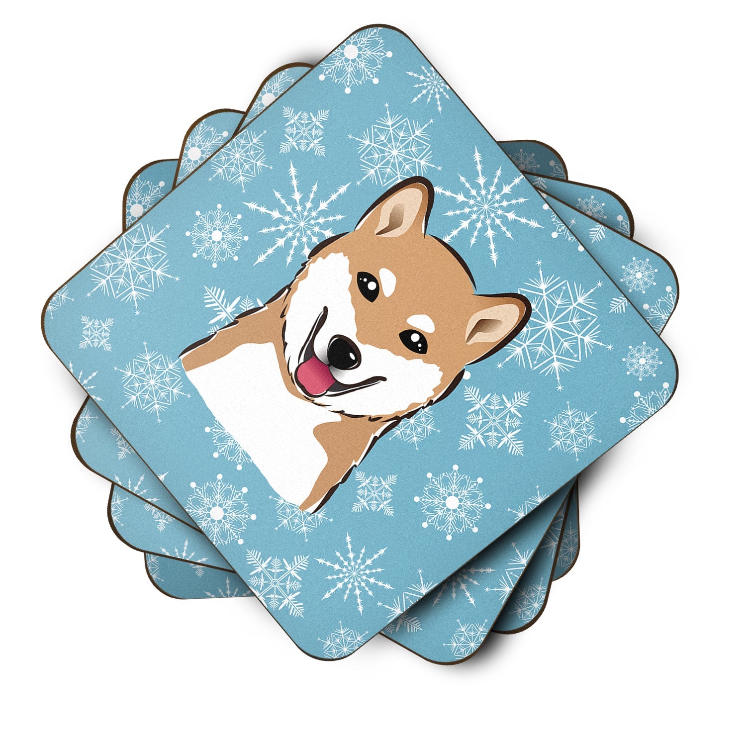 Snowflake Shiba Inu Foam Coasters Set of 4 Cup Coasters for Indoor Outdoor, Tabletop Protection, Anti Slip, Mouse pad Material