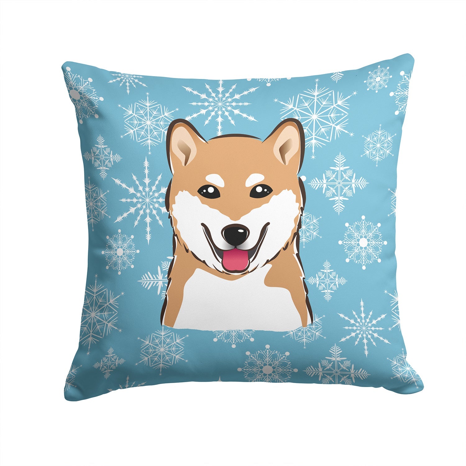 Snowflake Shiba Inu Decorative Throw Pillow 14x14 Indoor Outdoor Accent Cushion, Fabric Cover with Insert for Sofa, Bed, Porch & Living Room