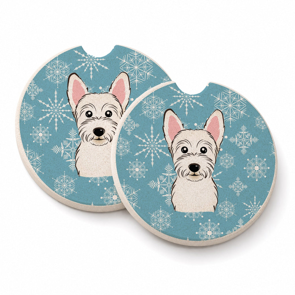 Snowflake Westie Set of 2 Cup Holder Car Coasters Absorbent Round Sandstone Coasters Gifts for Men or Women, 2.5, Multicolor