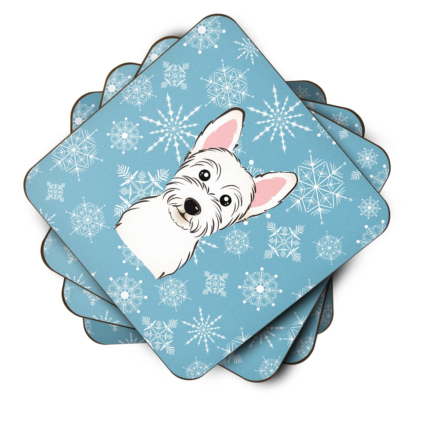 Snowflake Westie Foam Coasters Set of 4 Cup Coasters for Indoor Outdoor, Tabletop Protection, Anti Slip, Mouse pad Material