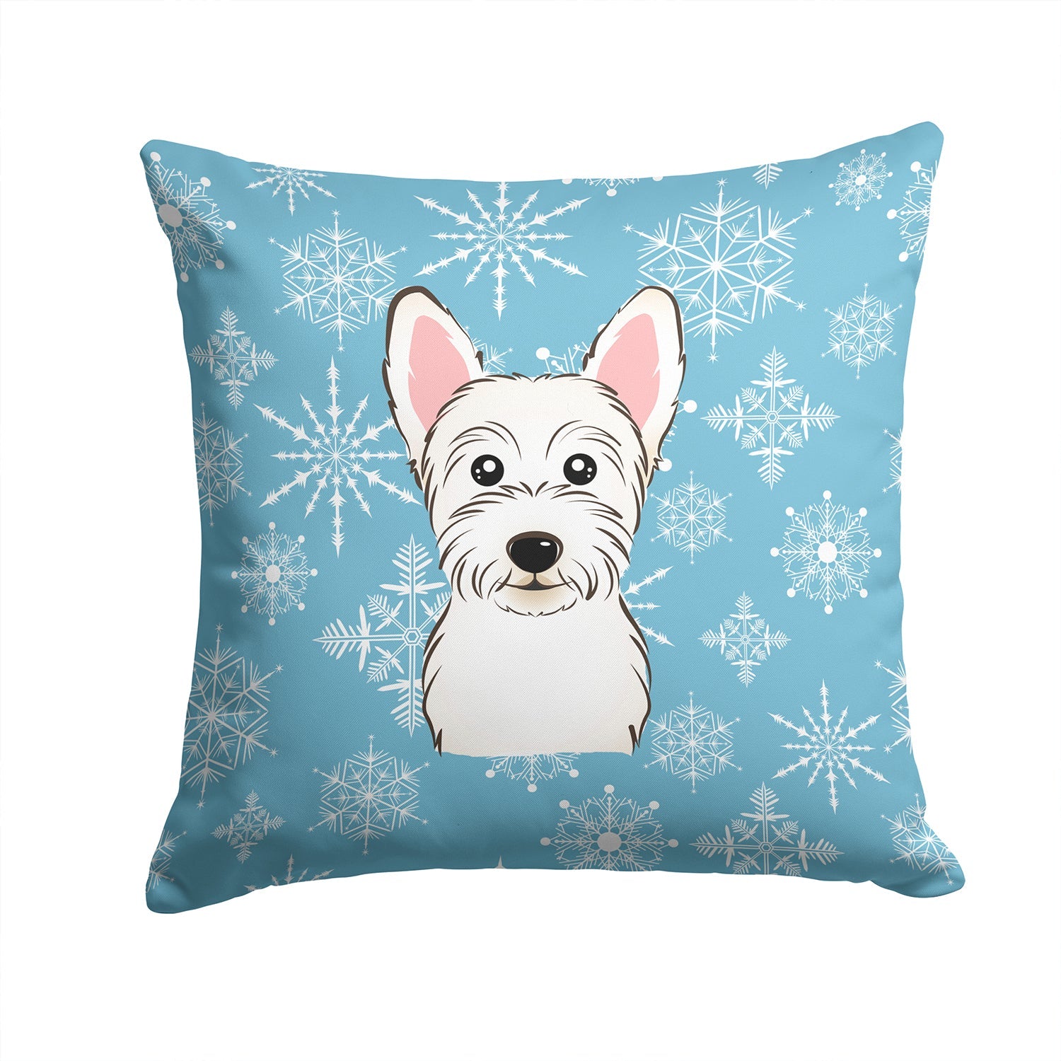 Snowflake Westie Decorative Throw Pillow 14x14 Indoor Outdoor Accent Cushion, Fabric Cover with Insert for Sofa, Bed, Porch & Living Room