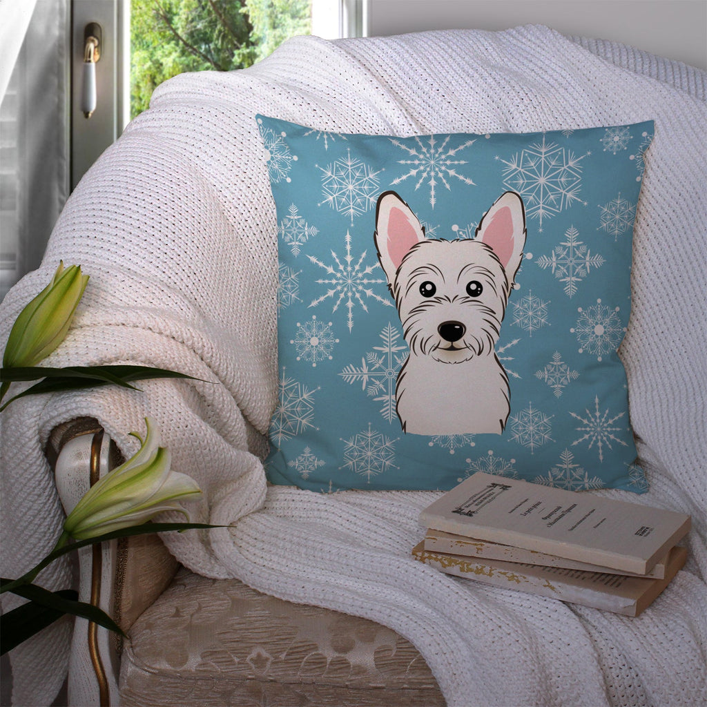 Snowflake Westie Decorative Throw Pillow 14x14 Indoor Outdoor Accent Cushion, Fabric Cover with Insert for Sofa, Bed, Porch & Living Room