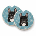 Snowflake French Bulldog Set of 2 Cup Holder Car Coasters Absorbent Round Sandstone Coasters Gifts for Men or Women, 2.5, Multicolor