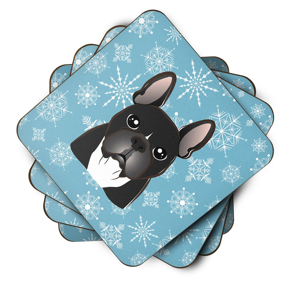 Snowflake French Bulldog Foam Coasters Set of 4 Cup Coasters for Indoor Outdoor, Tabletop Protection, Anti Slip, Mouse pad Material