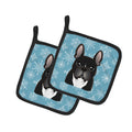 Snowflake French Bulldog Pot Holder Set of 2 Heat Resistant Quilted Hot Pads 7.5 x 7.5 Inch, Insulated Kitchen Trivets for Cooking & Baking