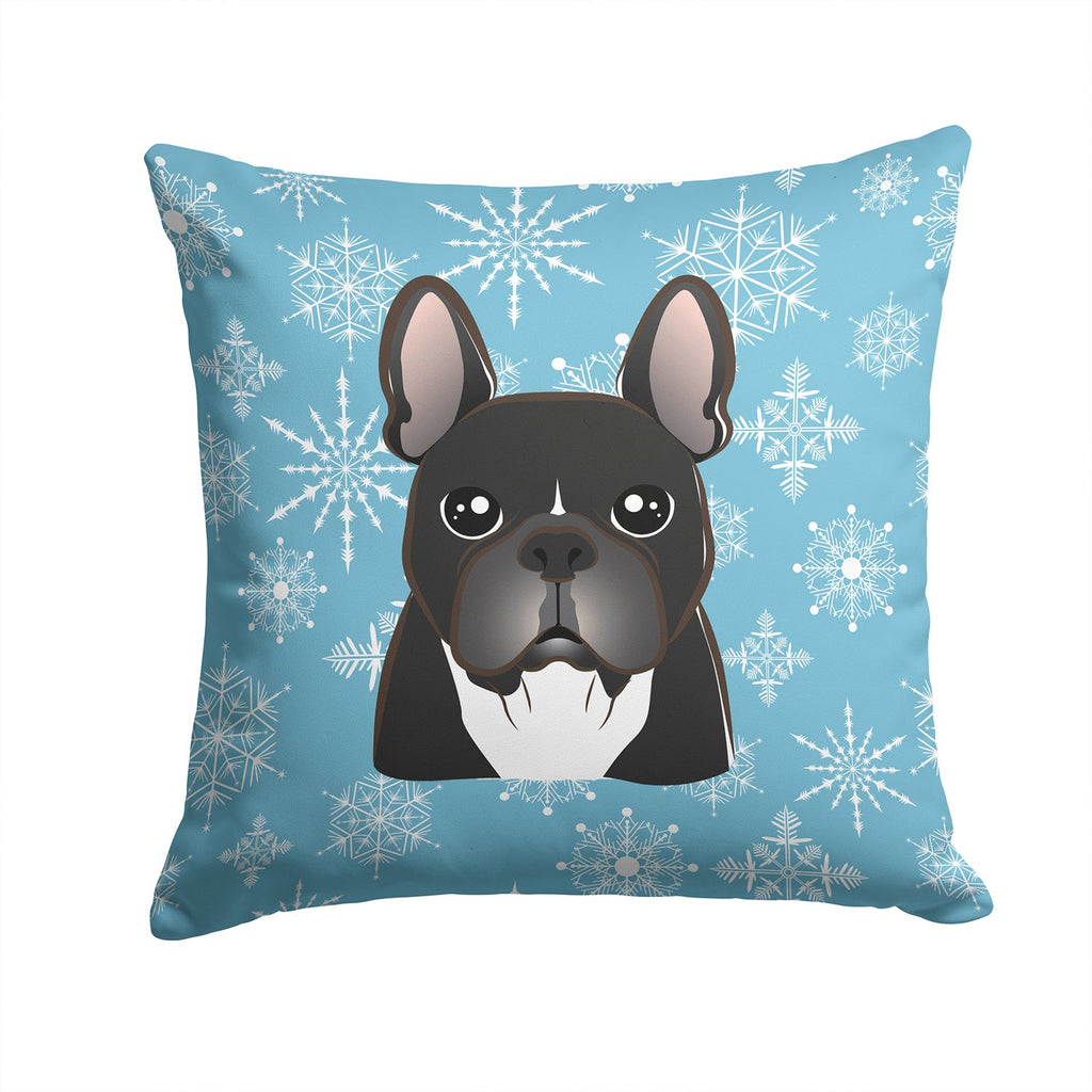 Snowflake French Bulldog Decorative Throw Pillow 14x14 Indoor Outdoor Accent Cushion, Fabric Cover with Insert for Sofa, Bed, Porch & Living Room