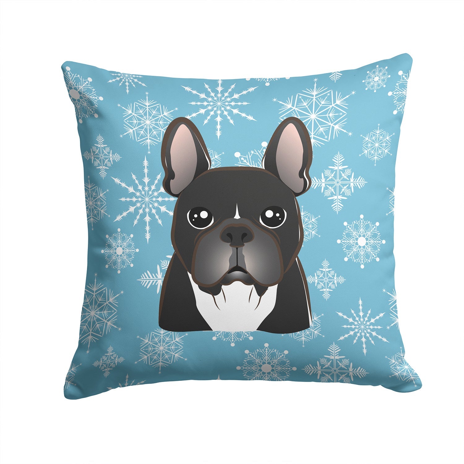 Snowflake French Bulldog Decorative Throw Pillow 14x14 Indoor Outdoor Accent Cushion, Fabric Cover with Insert for Sofa, Bed, Porch & Living Room
