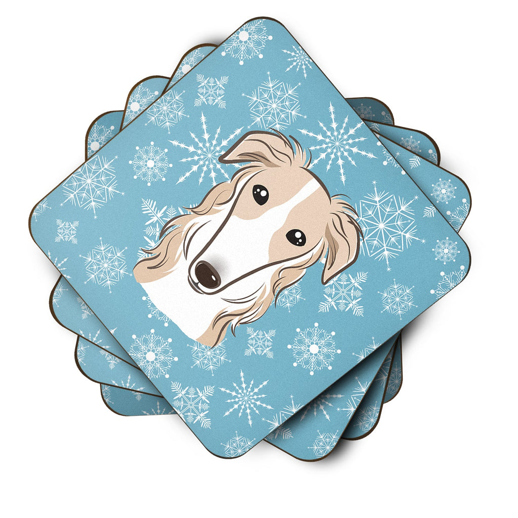 Snowflake Borzoi Foam Coasters Set of 4 Cup Coasters for Indoor Outdoor, Tabletop Protection, Anti Slip, Mouse pad Material