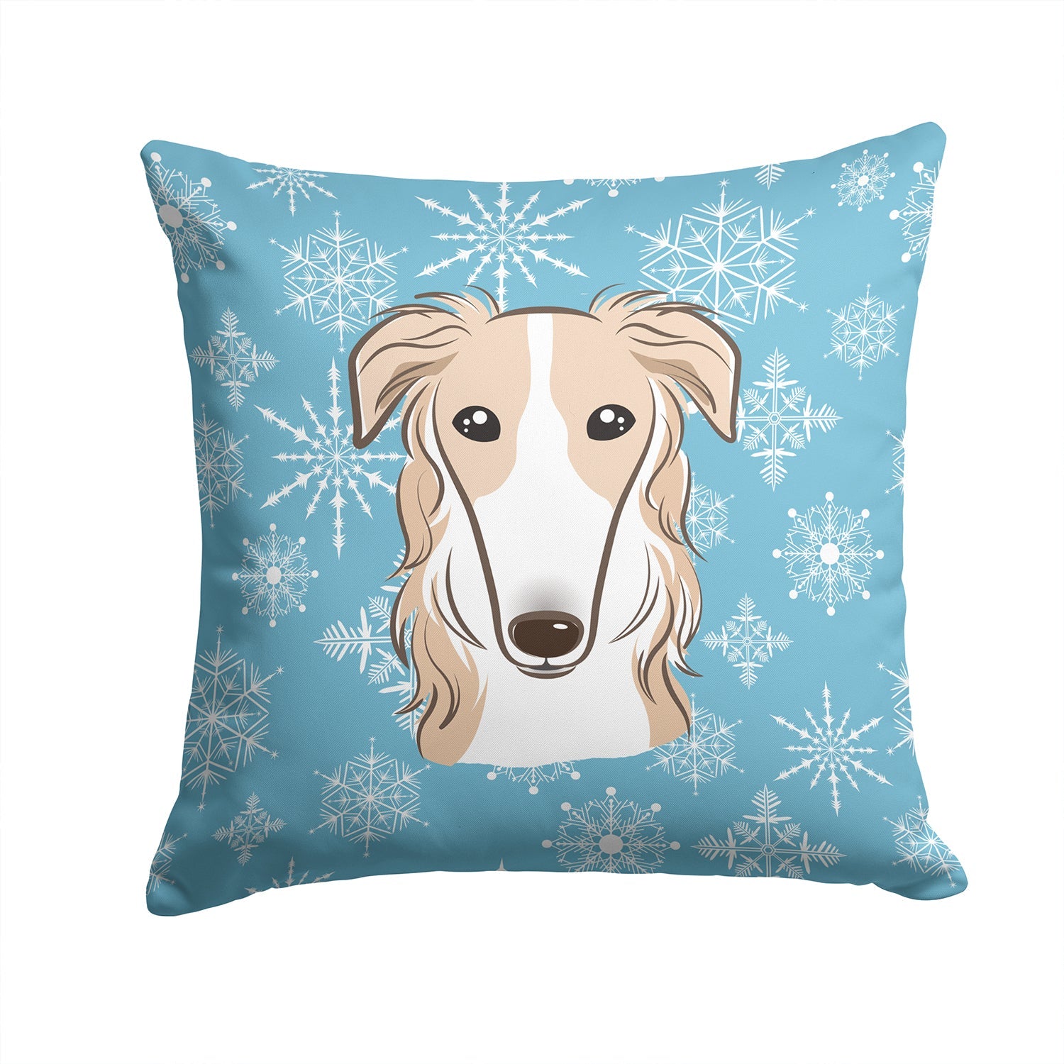 Snowflake Borzoi Decorative Throw Pillow 14x14 Indoor Outdoor Accent Cushion, Fabric Cover with Insert for Sofa, Bed, Porch & Living Room