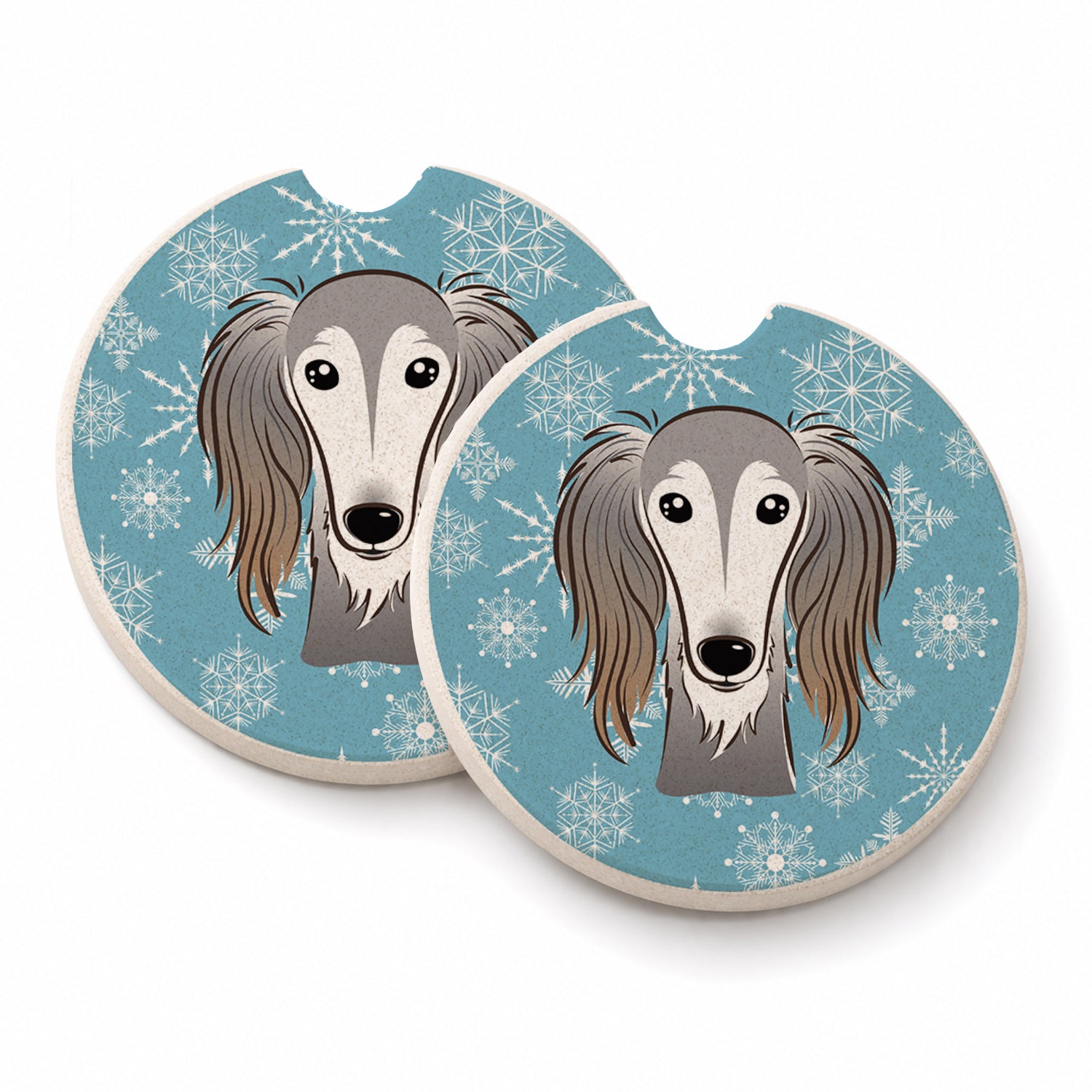 Snowflake Saluki Set of 2 Cup Holder Car Coasters Absorbent Round Sandstone Coasters Gifts for Men or Women, 2.5, Multicolor