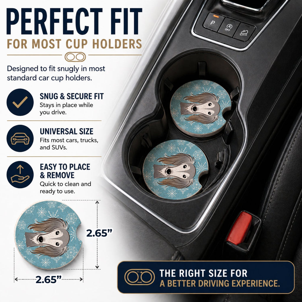 Snowflake Saluki Set of 2 Cup Holder Car Coasters Absorbent Round Sandstone Coasters Gifts for Men or Women, 2.5, Multicolor