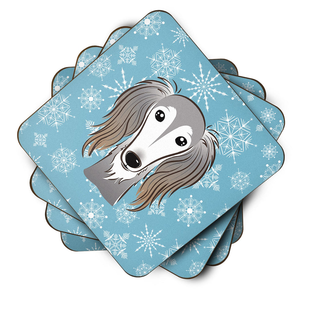 Snowflake Saluki Foam Coasters Set of 4 Cup Coasters for Indoor Outdoor, Tabletop Protection, Anti Slip, Mouse pad Material
