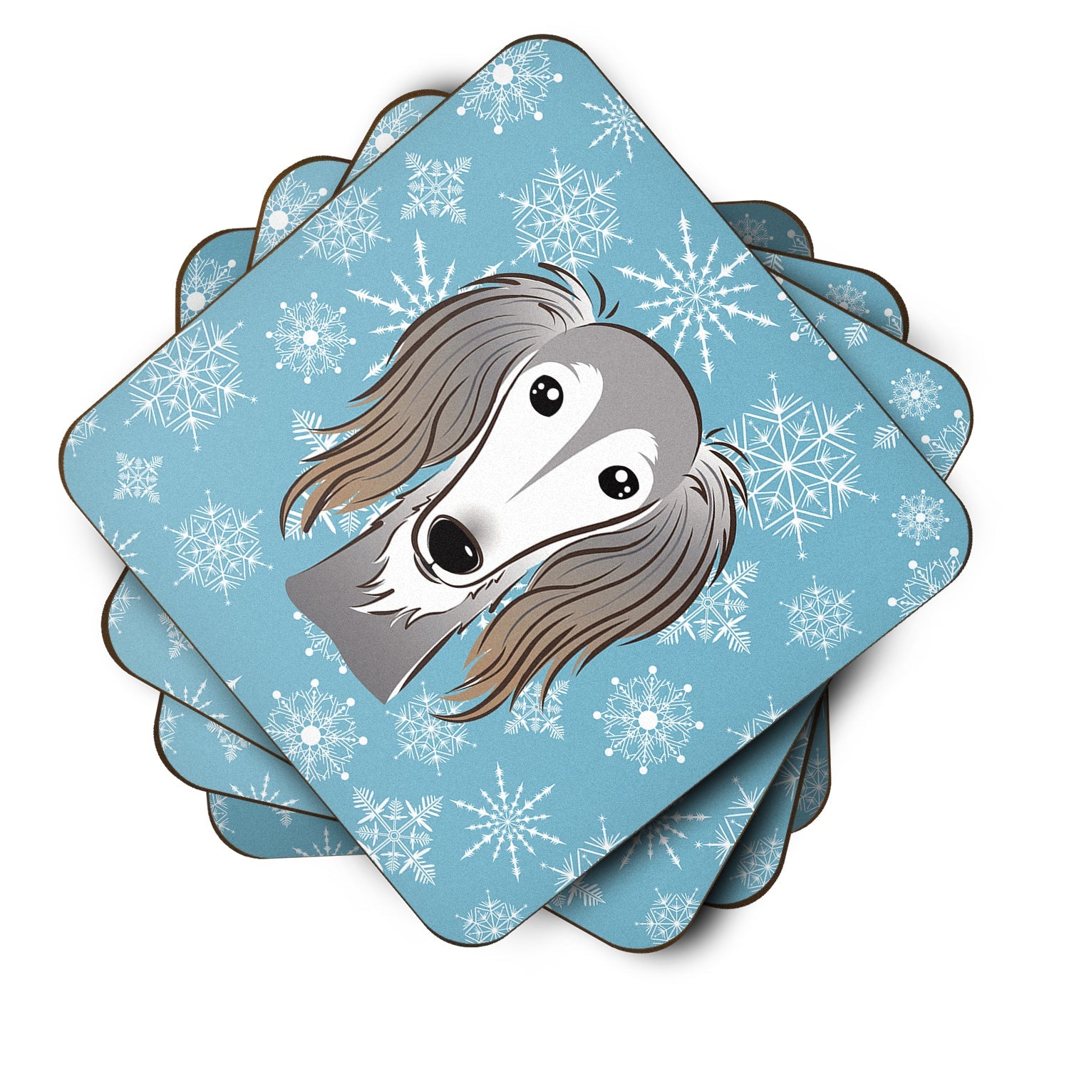 Snowflake Saluki Foam Coasters Set of 4 Cup Coasters for Indoor Outdoor, Tabletop Protection, Anti Slip, Mouse pad Material