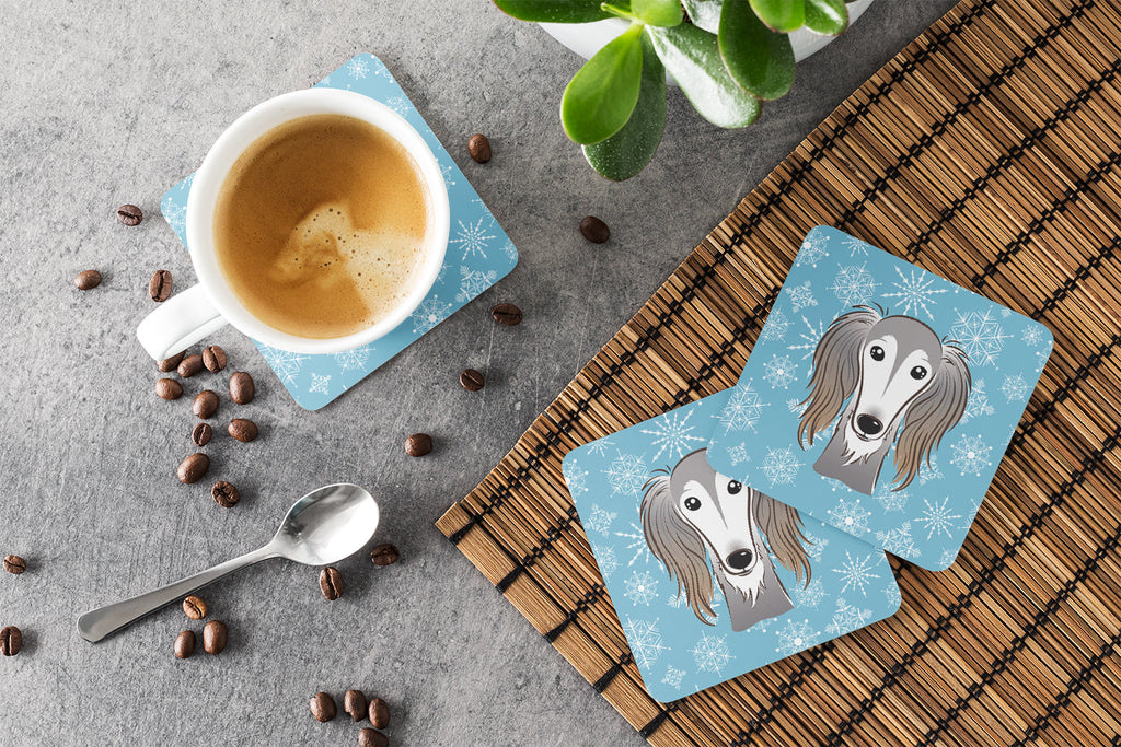 Snowflake Saluki Foam Coasters Set of 4 Cup Coasters for Indoor Outdoor, Tabletop Protection, Anti Slip, Mouse pad Material