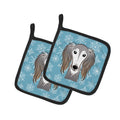 Snowflake Saluki Pot Holder Set of 2 Heat Resistant Quilted Hot Pads 7.5 x 7.5 Inch, Insulated Kitchen Trivets for Cooking & Baking