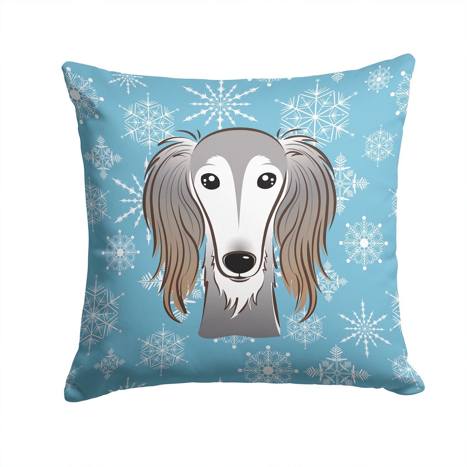 Snowflake Saluki Decorative Throw Pillow 14x14 Indoor Outdoor Accent Cushion, Fabric Cover with Insert for Sofa, Bed, Porch & Living Room