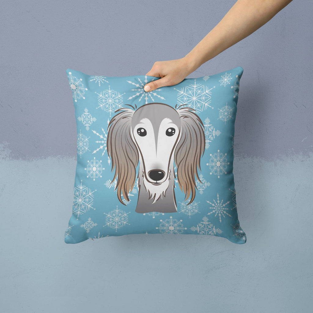 Snowflake Saluki Decorative Throw Pillow 14x14 Indoor Outdoor Accent Cushion, Fabric Cover with Insert for Sofa, Bed, Porch & Living Room