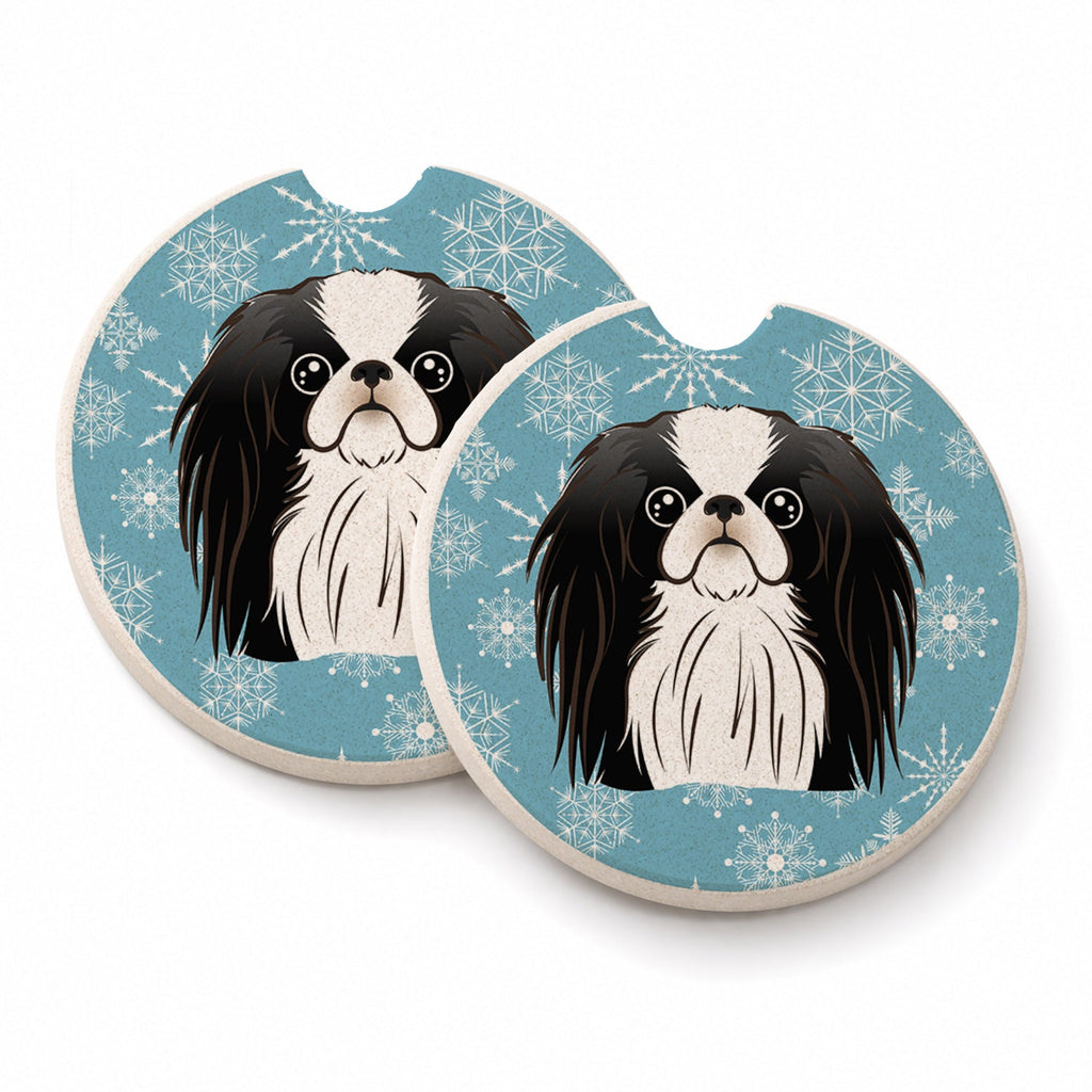 Snowflake Japanese Chin Set of 2 Cup Holder Car Coasters Absorbent Round Sandstone Coasters Gifts for Men or Women, 2.5, Multicolor