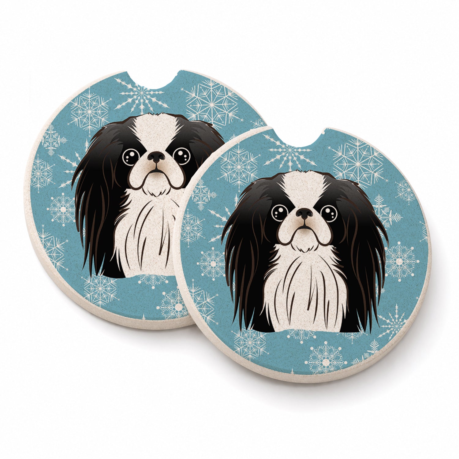 Snowflake Japanese Chin Set of 2 Cup Holder Car Coasters Absorbent Round Sandstone Coasters Gifts for Men or Women, 2.5, Multicolor