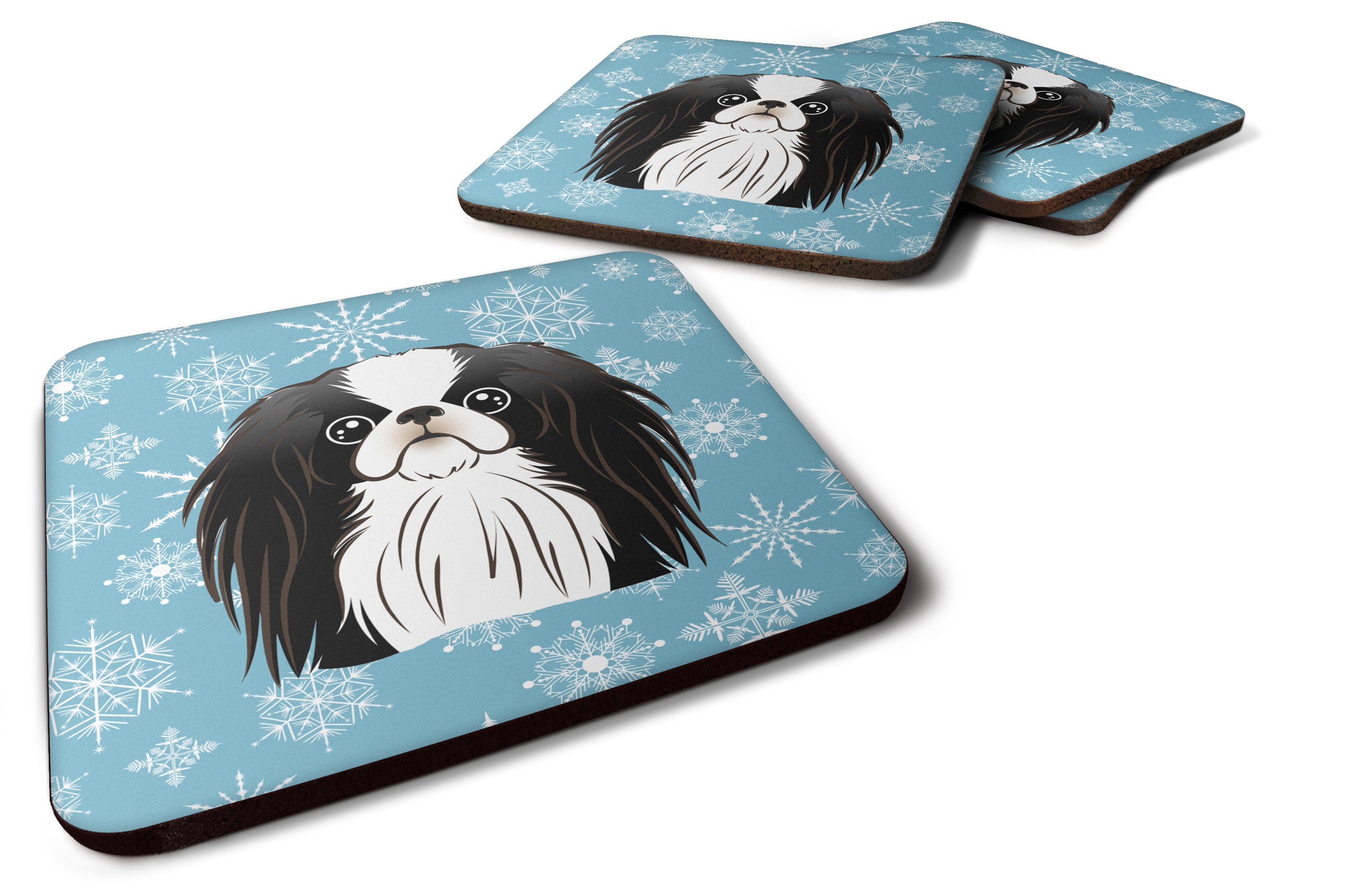Snowflake Japanese Chin Foam Coasters Set of 4 Cup Coasters for Indoor Outdoor, Tabletop Protection, Anti Slip, Mouse pad Material