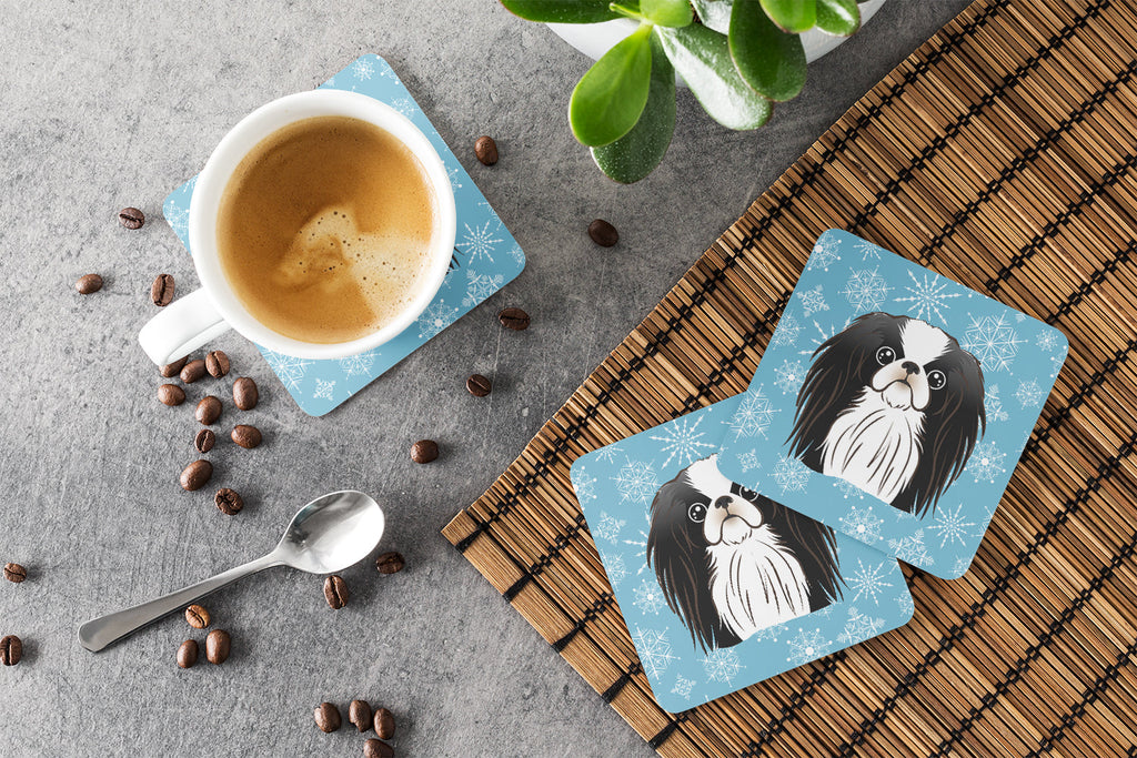 Snowflake Japanese Chin Foam Coasters Set of 4 Cup Coasters for Indoor Outdoor, Tabletop Protection, Anti Slip, Mouse pad Material